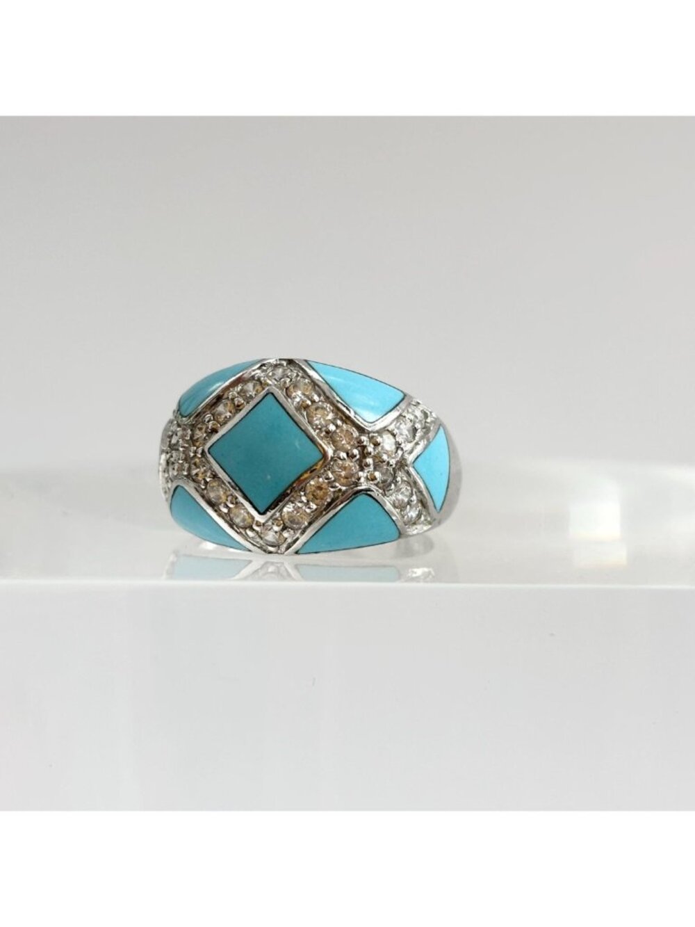 Sleeping Beauty Turquoise Geometric Sterling Silver 925 Vintage Ring - sz 7.75 - Picture 7 of 14